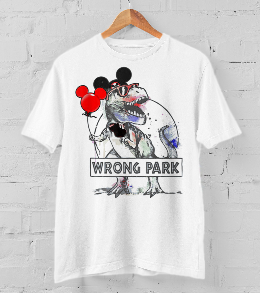 Wrong Park Funny Rex With Mouse Ears And Balloon T-Shirt