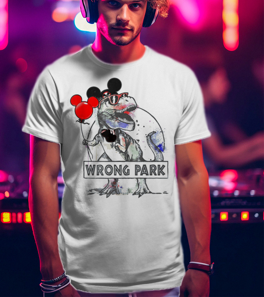 Wrong Park Funny Rex With Mouse Ears And Balloon T-Shirt