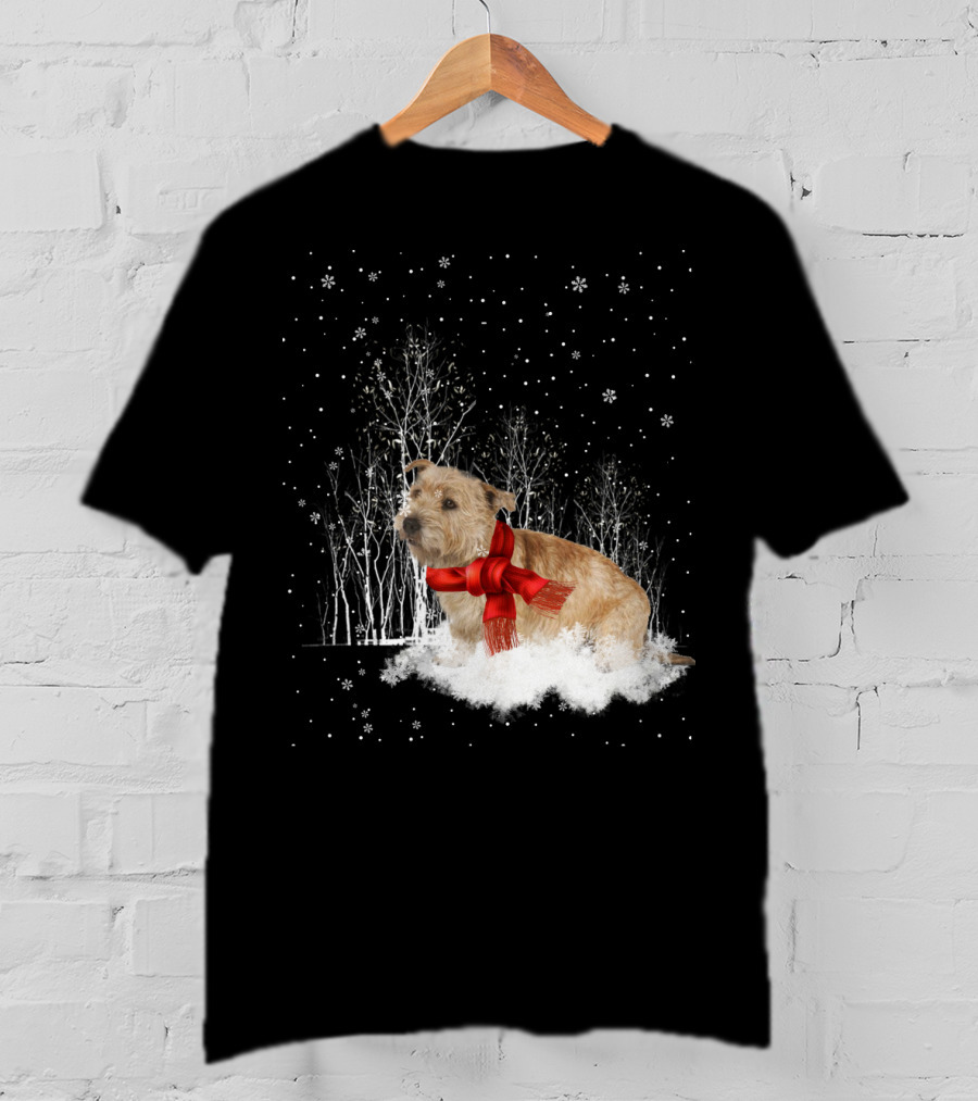 Glen Of Imaal Terrier Winter Scene With Snowflakes And Red Scarf T-Shirt