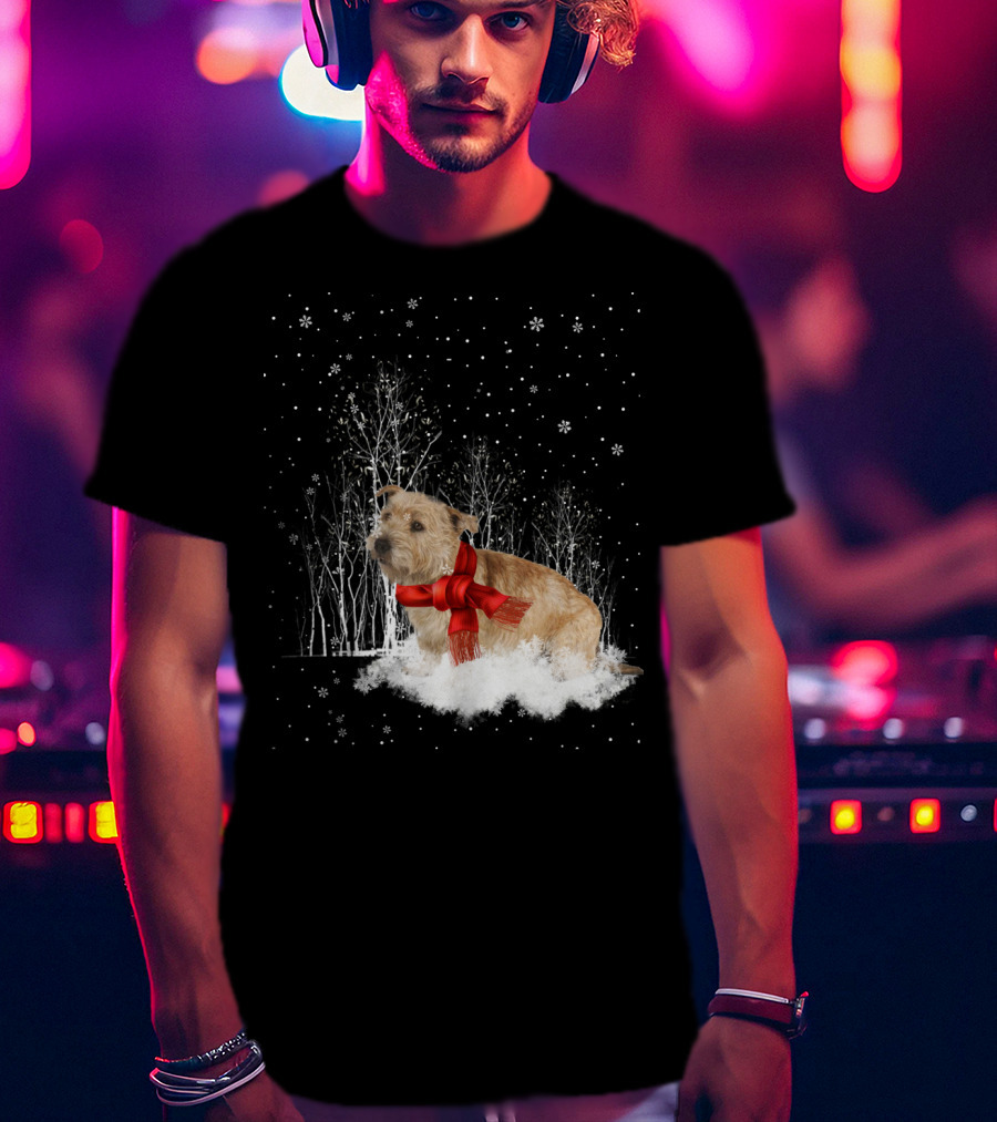 Glen Of Imaal Terrier Winter Scene With Snowflakes And Red Scarf T-Shirt