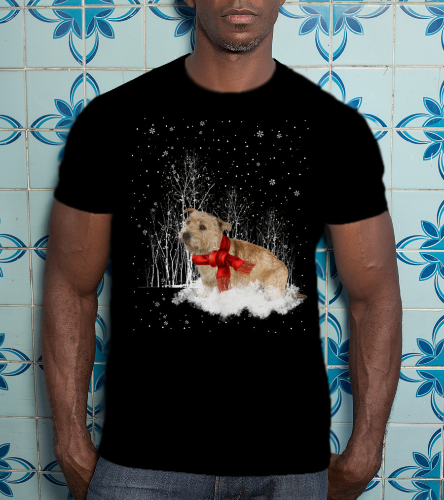 Glen Of Imaal Terrier Winter Scene With Snowflakes And Red Scarf T-Shirt