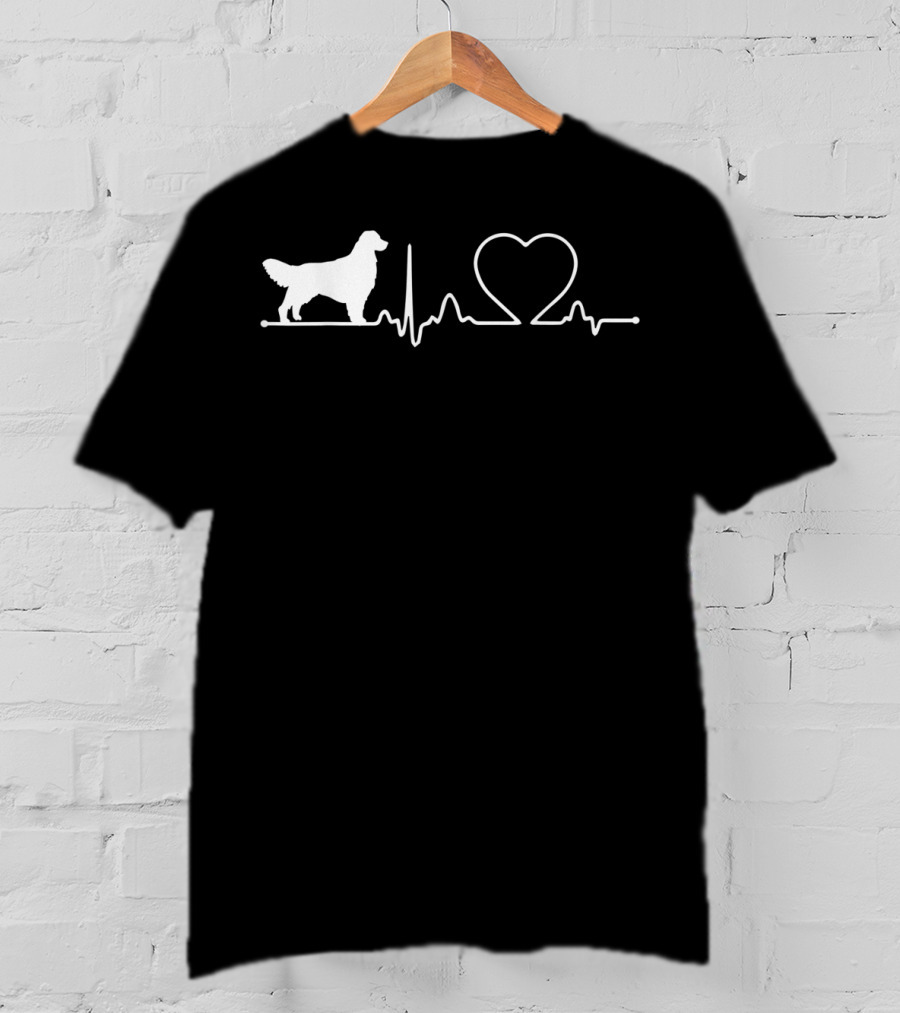 Golden Retriever Heartbeat Outline With Heart And Pulse Line T-Shirt