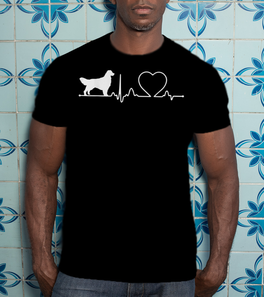 Golden Retriever Heartbeat Outline With Heart And Pulse Line T-Shirt
