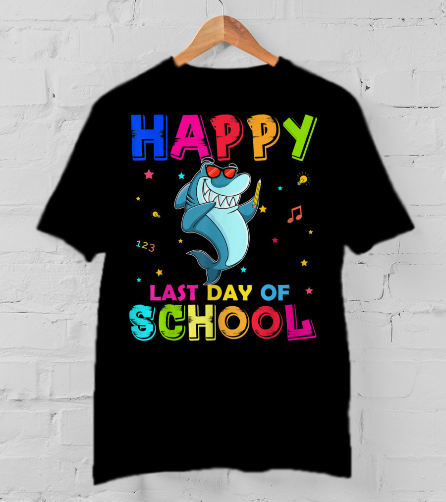 Happy Last Day Of School Dabbing Shark 123 Music Notes T-Shirt