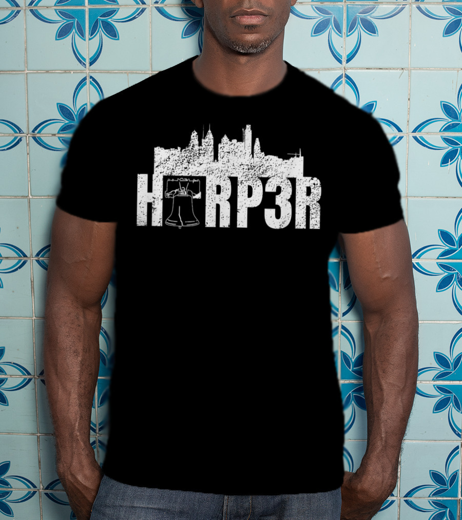 HRP3R Liberty Bell Philly Skyline Make Philly Great Again Funny Baseball T-Shirt