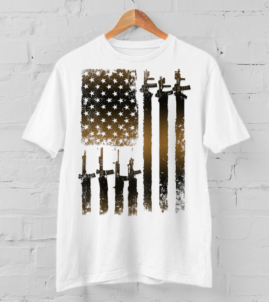 I Love Guns Black Rifle Coffee WomenBack American Flag Rifle T-Shirt