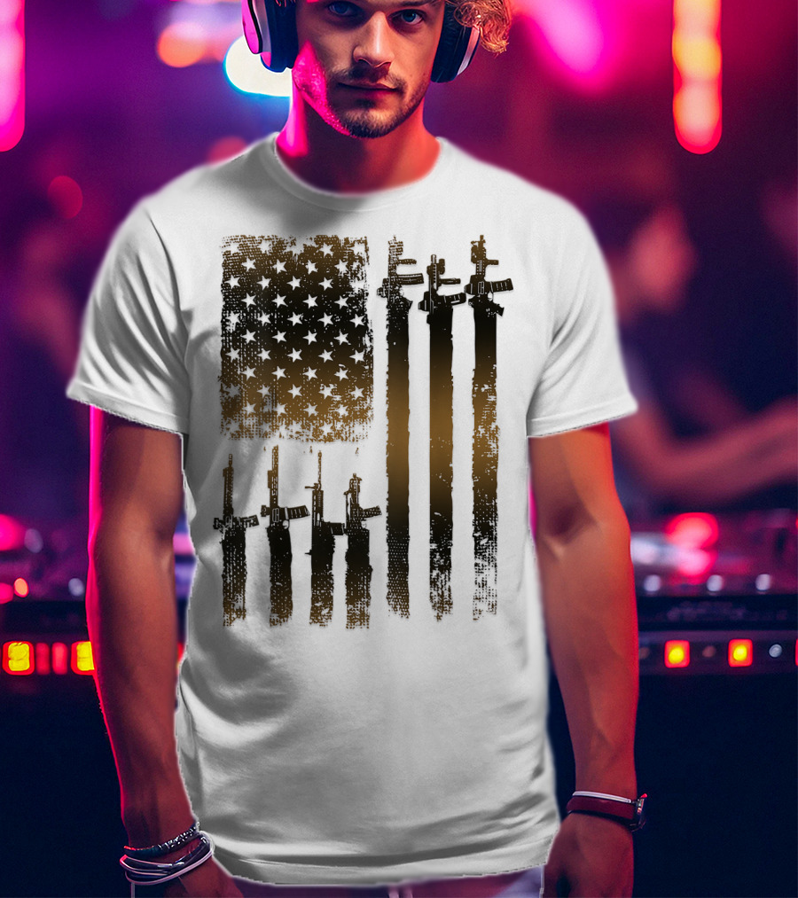 I Love Guns Black Rifle Coffee WomenBack American Flag Rifle T-Shirt