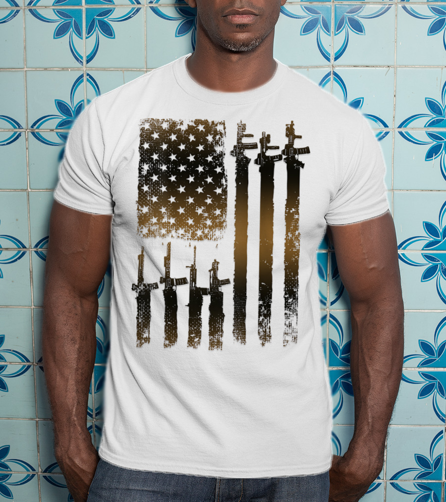 I Love Guns Black Rifle Coffee WomenBack American Flag Rifle T-Shirt