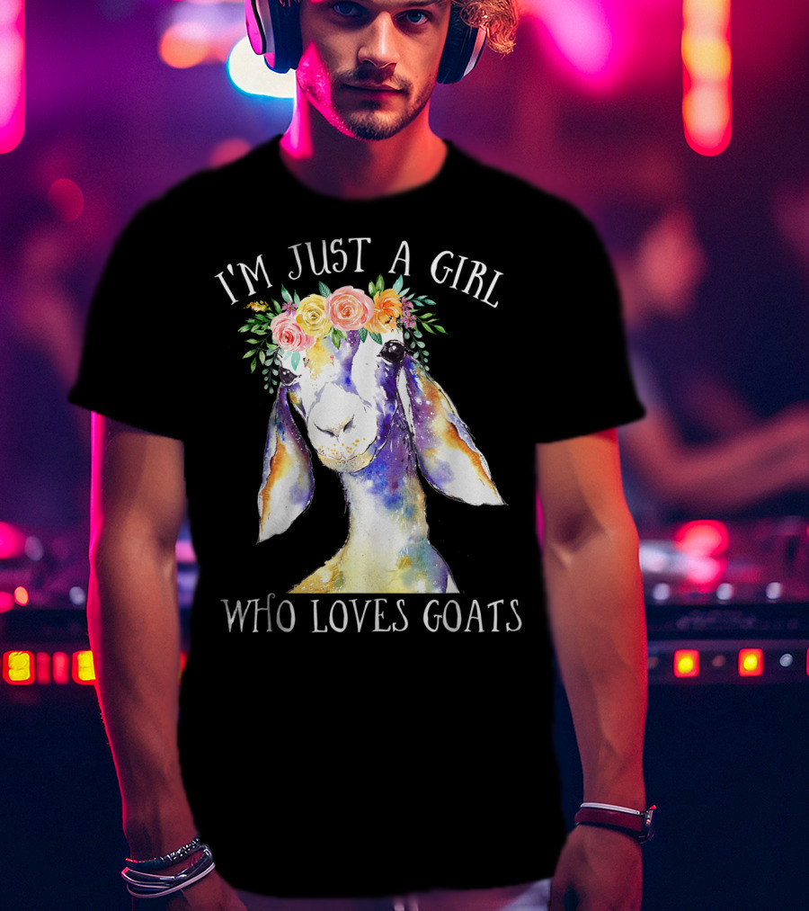 I'm Just A Girl Who Loves Goats Floral Paint Flower Crown T-Shirt