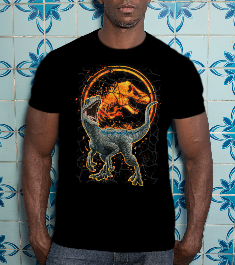 Jurassic World Blue Raptor With Magma T-Rex T-Shirt