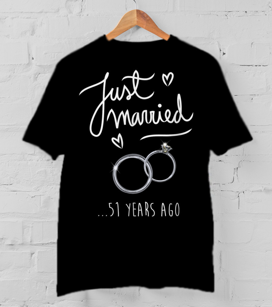 Just Married 51 Years Ago With Interlocking Rings And Hearts T-Shirt