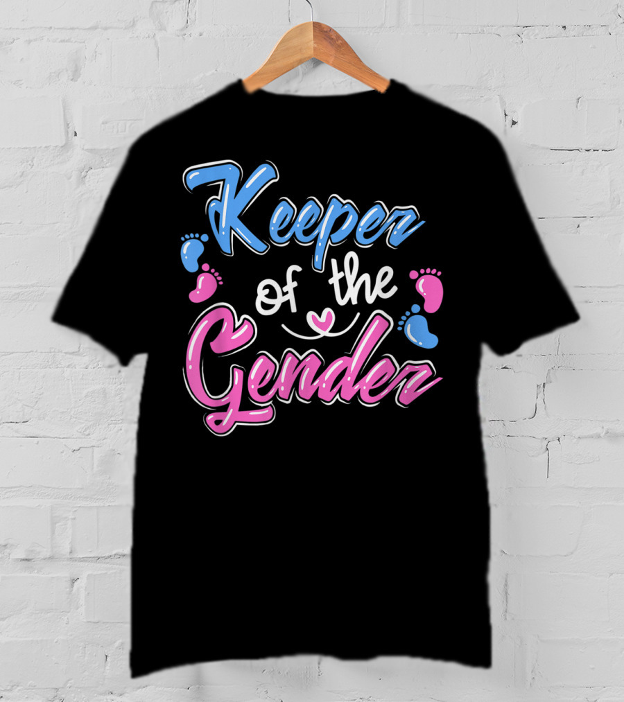 Keeper Of The Gender Reveal Announcement With Pink And Blue Baby Footprints T-Shirt