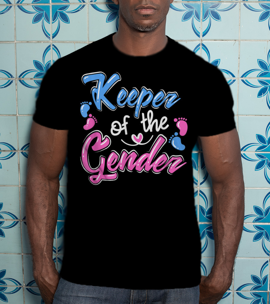 Keeper Of The Gender Reveal Announcement With Pink And Blue Baby Footprints T-Shirt
