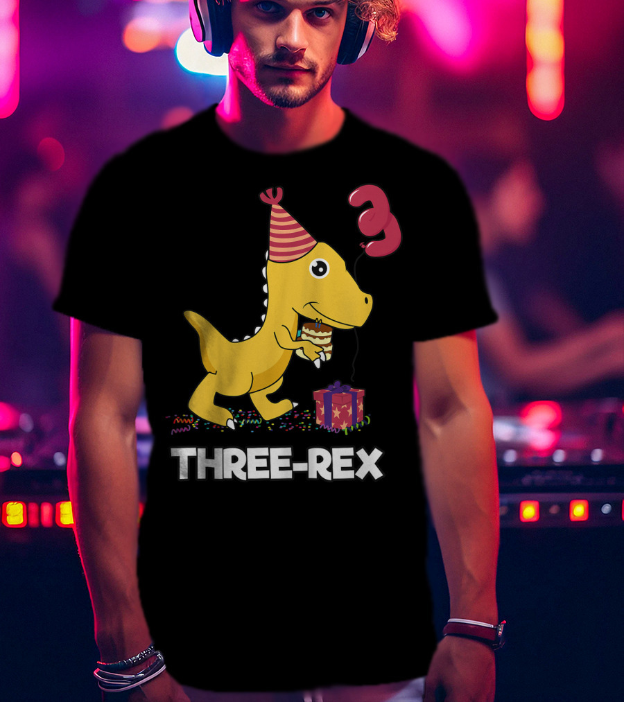 Three-Rex 3 Year Old Birthday Boy Dinosaur T-Shirt