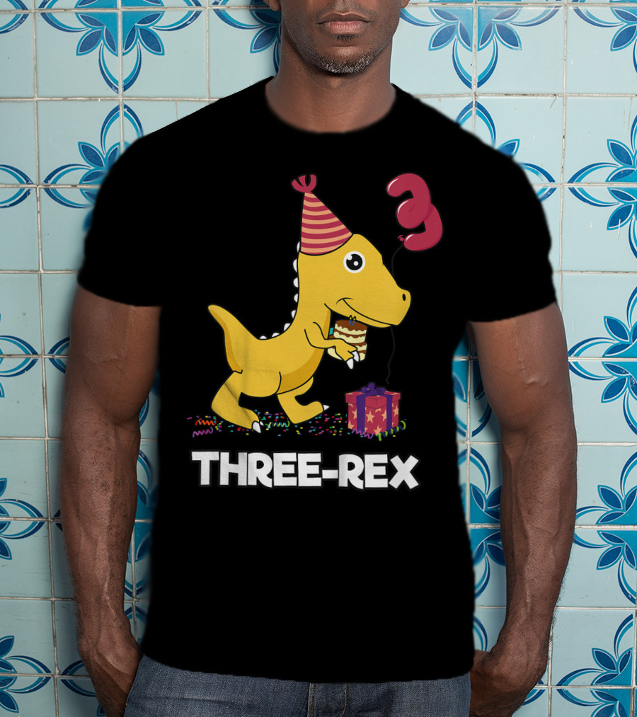 Three-Rex 3 Year Old Birthday Boy Dinosaur T-Shirt