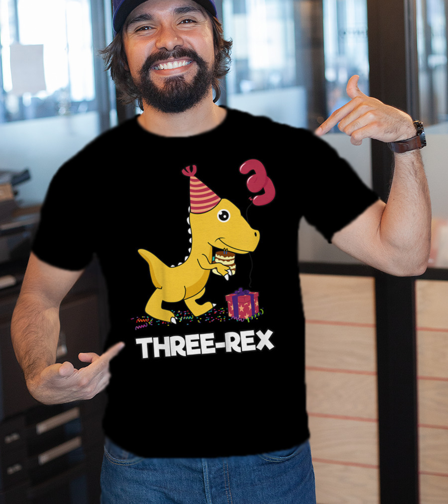 Three-Rex 3 Year Old Birthday Boy Dinosaur T-Shirt