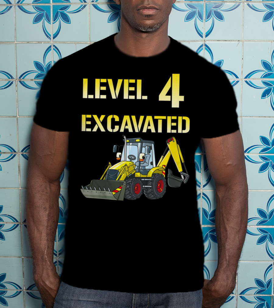 Level 4 Excavated Kids Excavator Birthday 4 Year Old Bday Boy T-Shirt