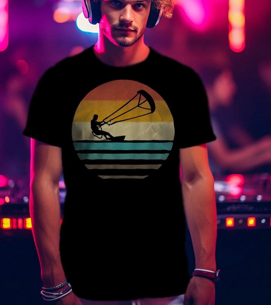 Kiteboarding Vintage Distre Sunset Retro Stripes T-Shirt