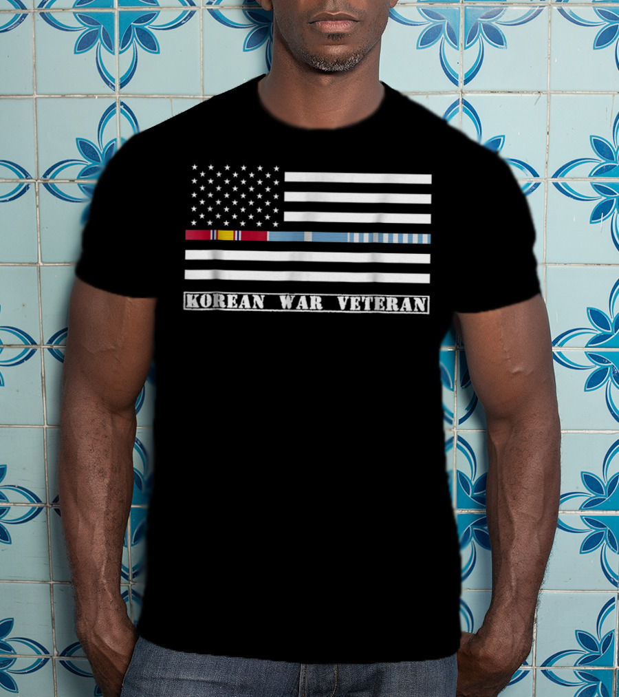 Korean War Veteran Thin Line American Flag T-Shirt