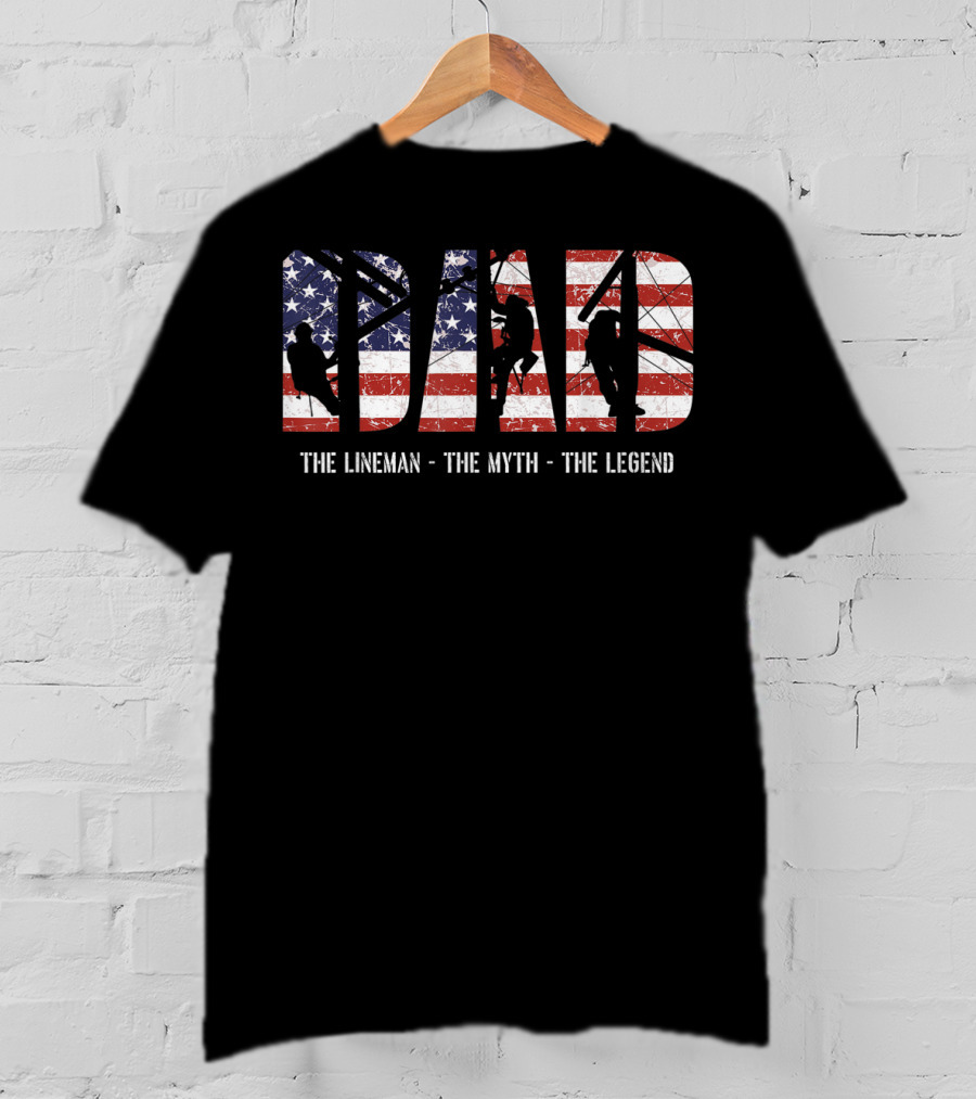Dad Lineman Myth Legend American Flag T-Shirt
