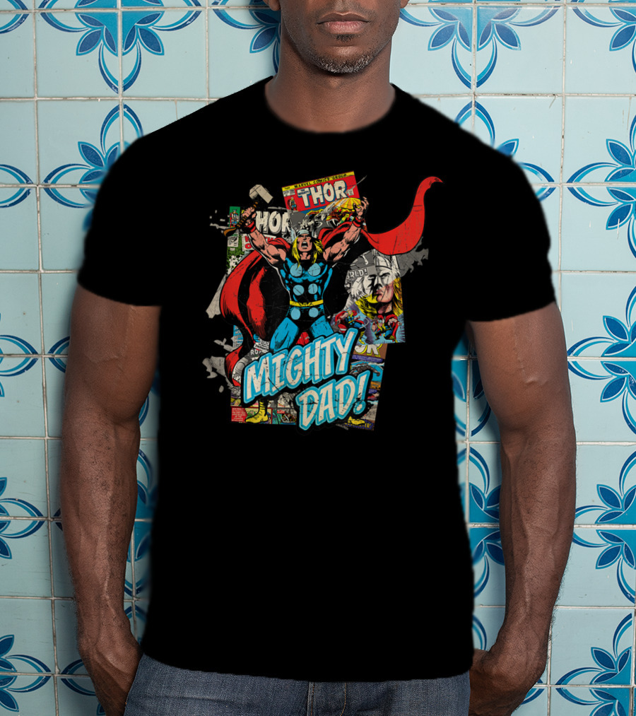 Mighty Dad Marvel Thor Comic Collage T-Shirt