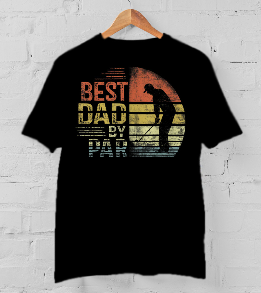Father's Day Best Dad By Par Golf Silhouette Retro Stripe T-Shirt