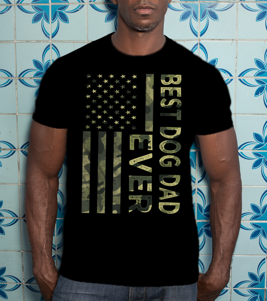 Best Dog Dad Ever Camo American Flag T-Shirt