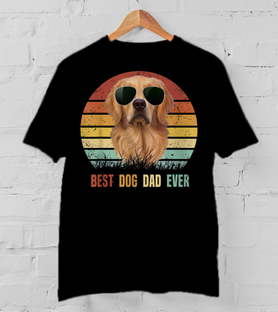 Best Dog Dad Ever Golden Retriever Vintage Sunglasses T-Shirt