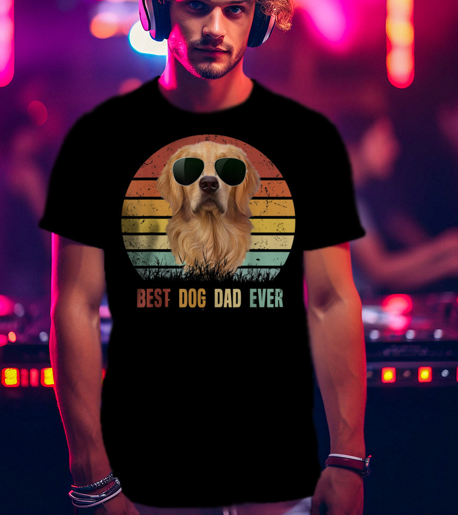 Best Dog Dad Ever Golden Retriever Vintage Sunglasses T-Shirt