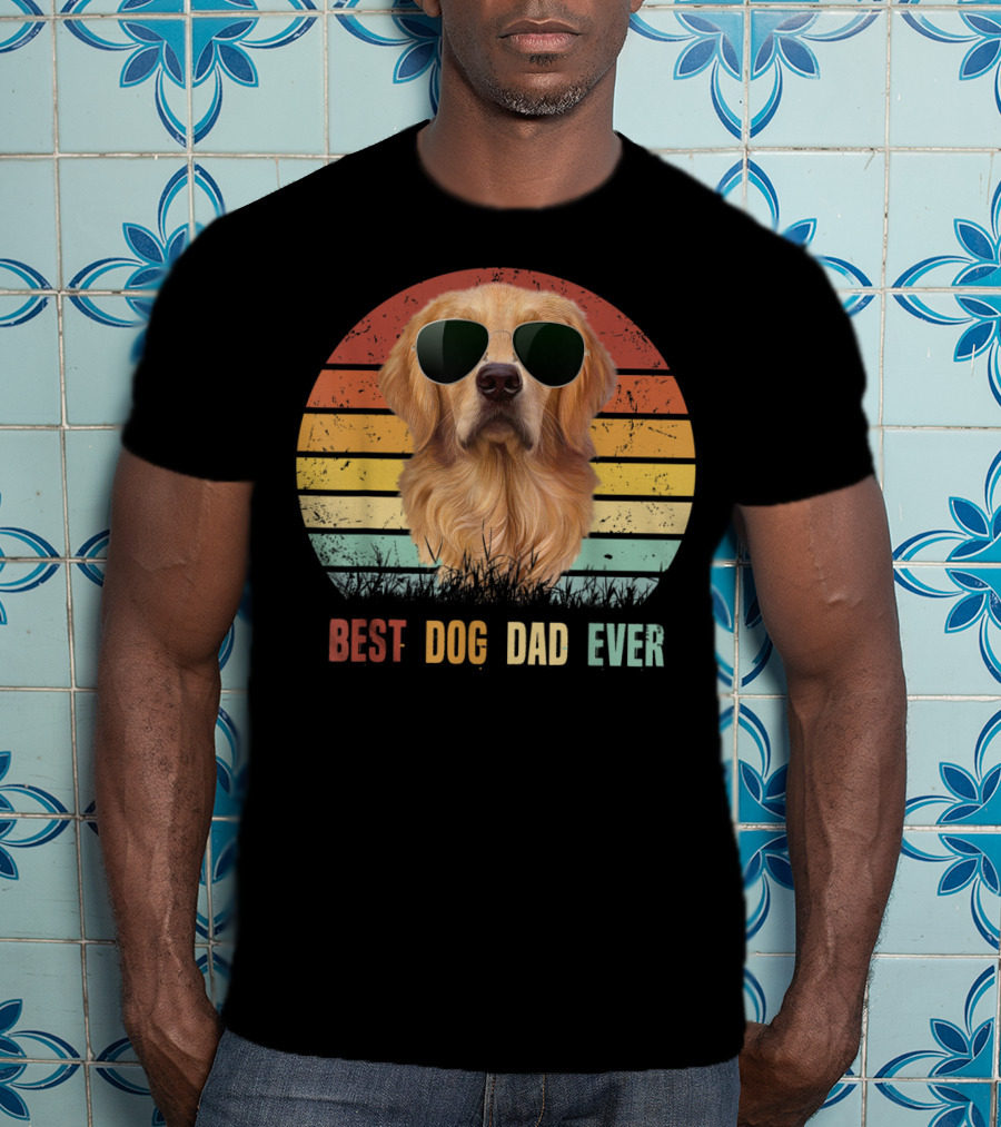 Best Dog Dad Ever Golden Retriever Vintage Sunglasses T-Shirt