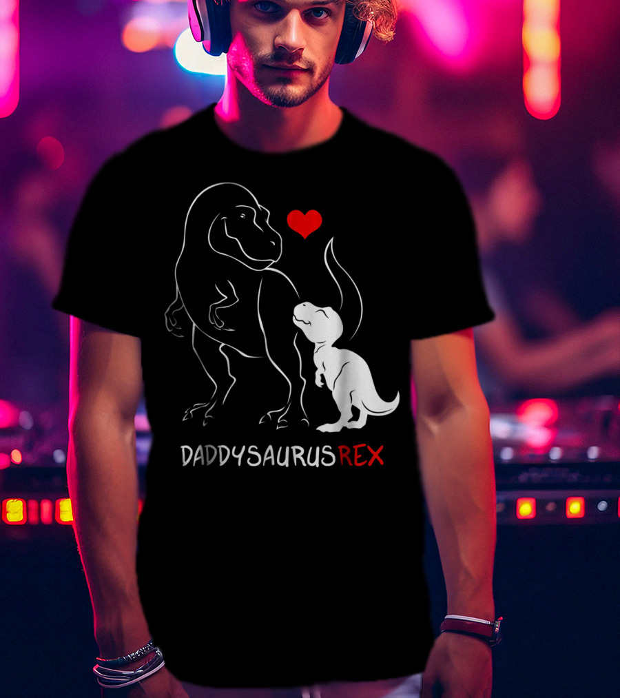 Daddysaurus Rex Dinosaur Heart Mens Daddy Saurus T-Shirt