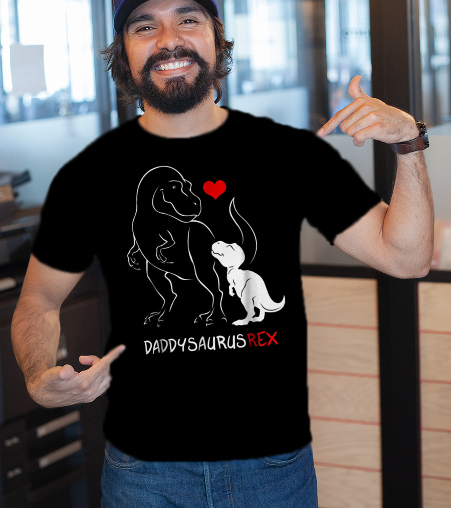 Daddysaurus Rex Dinosaur Heart Mens Daddy Saurus T-Shirt