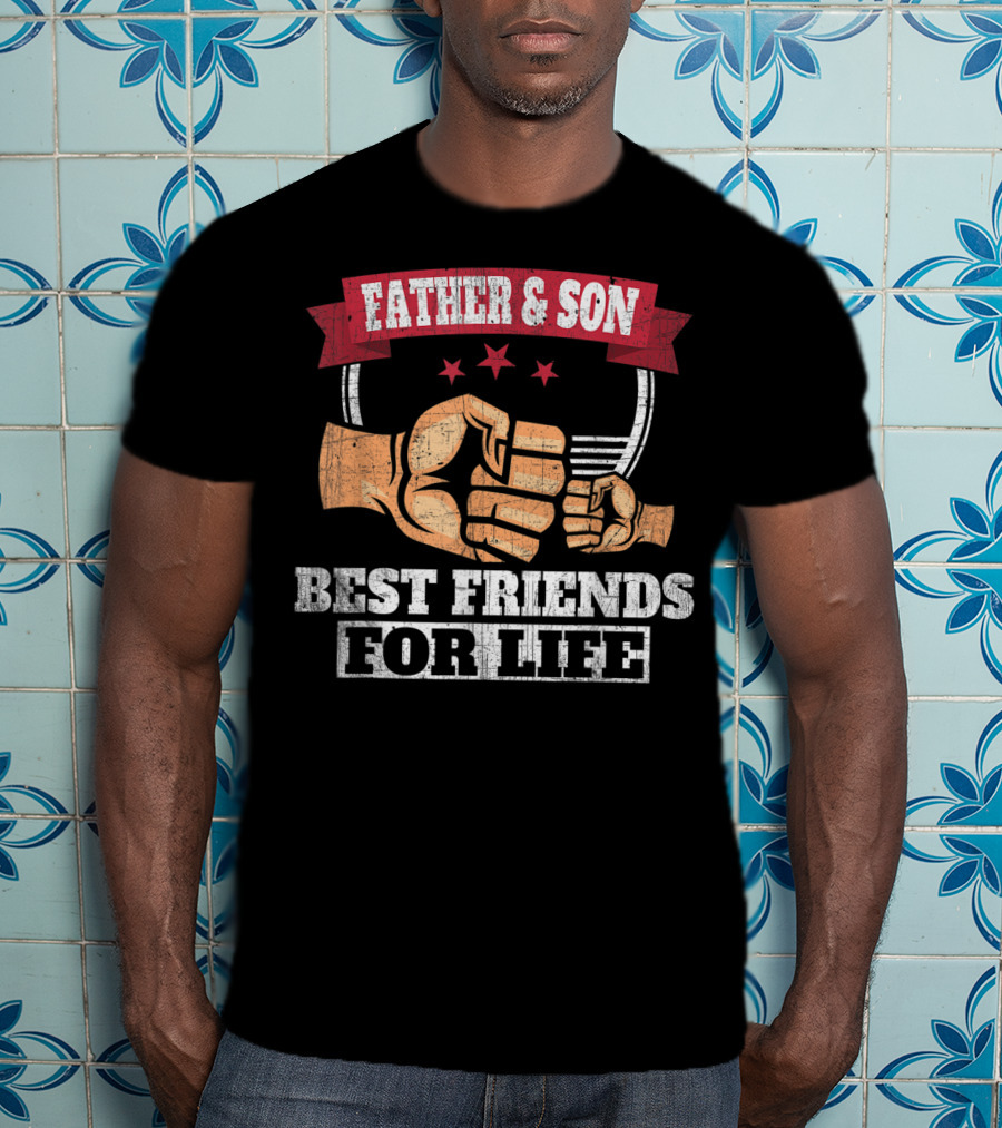 Father And Son Best Friends For Life Fist Bump Trio Stars T-Shirt
