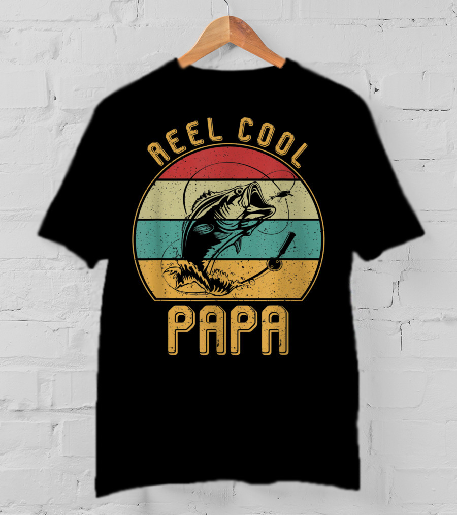 Reel Cool Papa Fishing Father's Day Retro Striped T-Shirt
