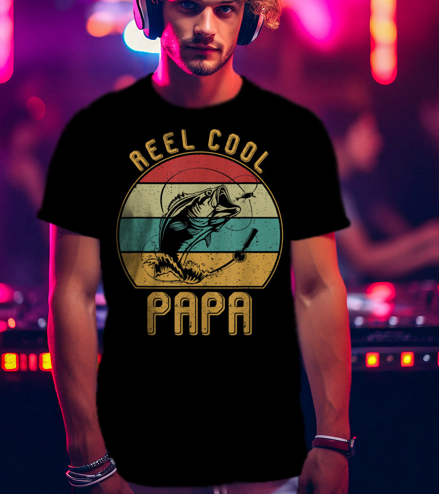 Reel Cool Papa Fishing Father's Day Retro Striped T-Shirt