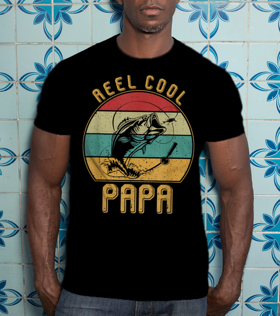 Reel Cool Papa Fishing Father's Day Retro Striped T-Shirt