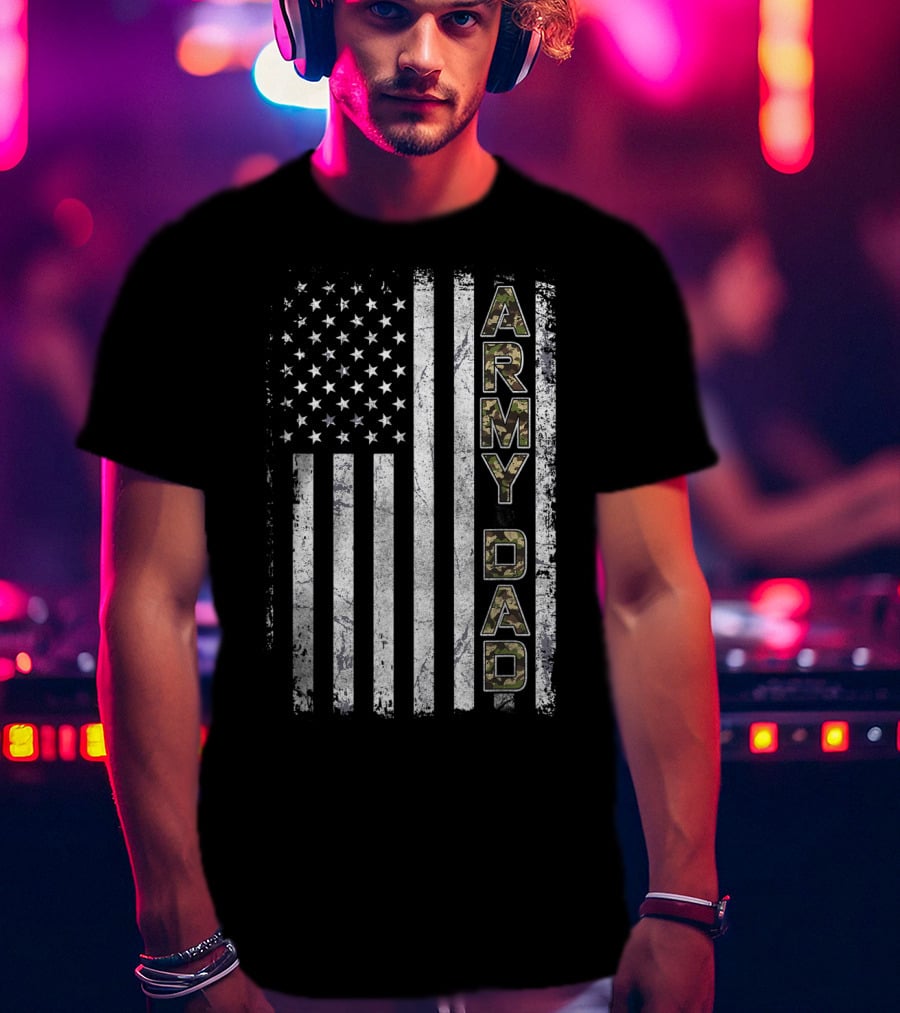 Proud Army Dad USA Flag Camo Stars Stripes T-Shirt