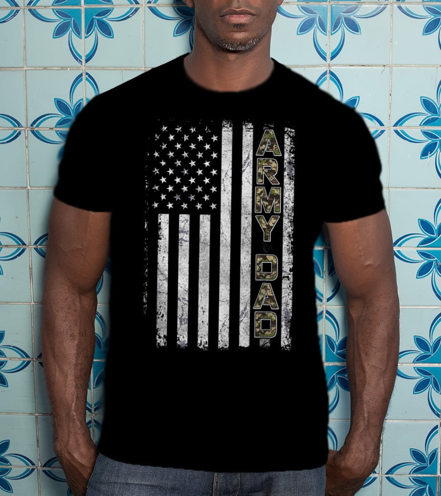 Proud Army Dad USA Flag Camo Stars Stripes T-Shirt
