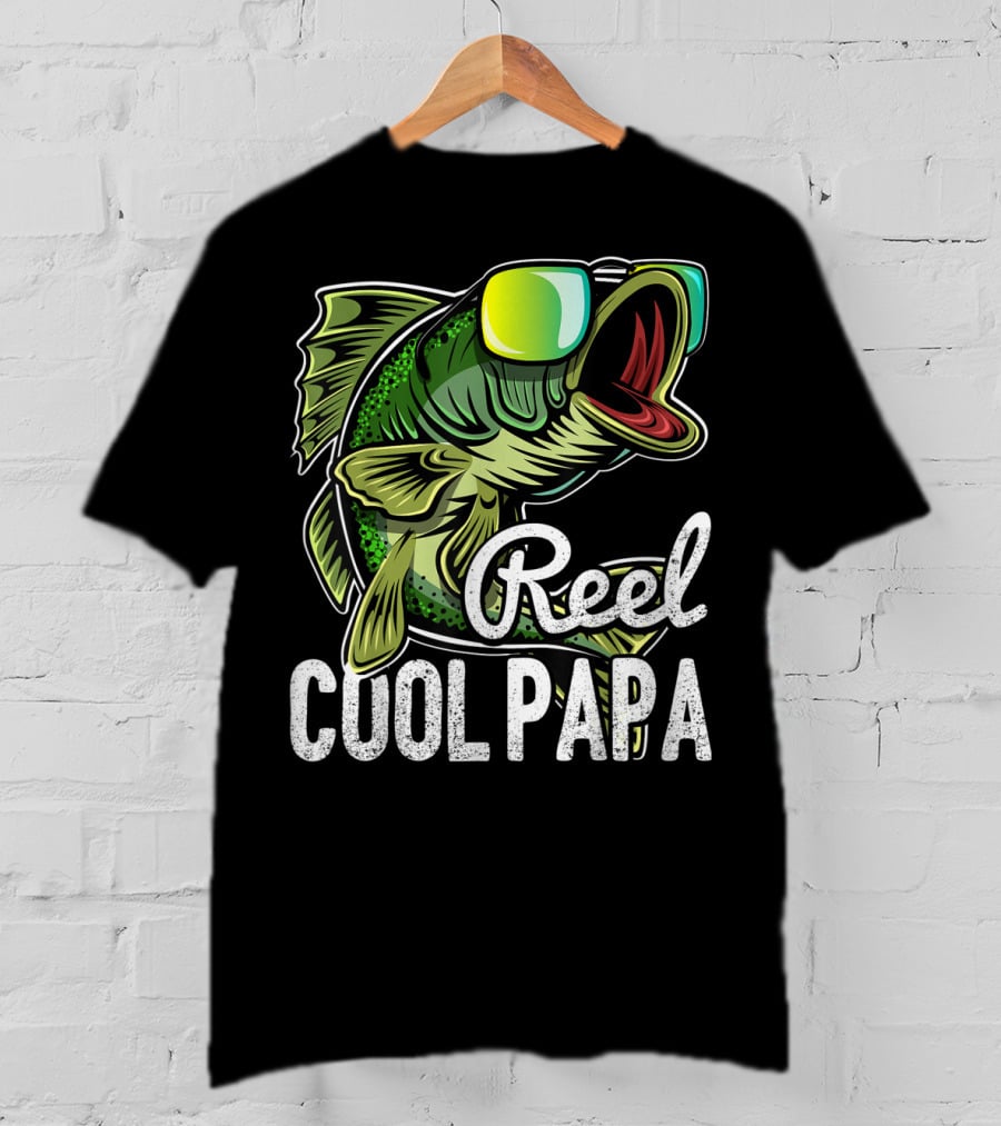 Mens Reel Cool Papa Fishing Sunglasses Father's T-Shirt