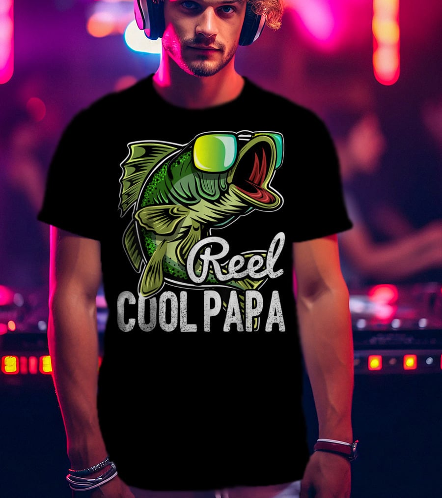 Mens Reel Cool Papa Fishing Sunglasses Father's T-Shirt