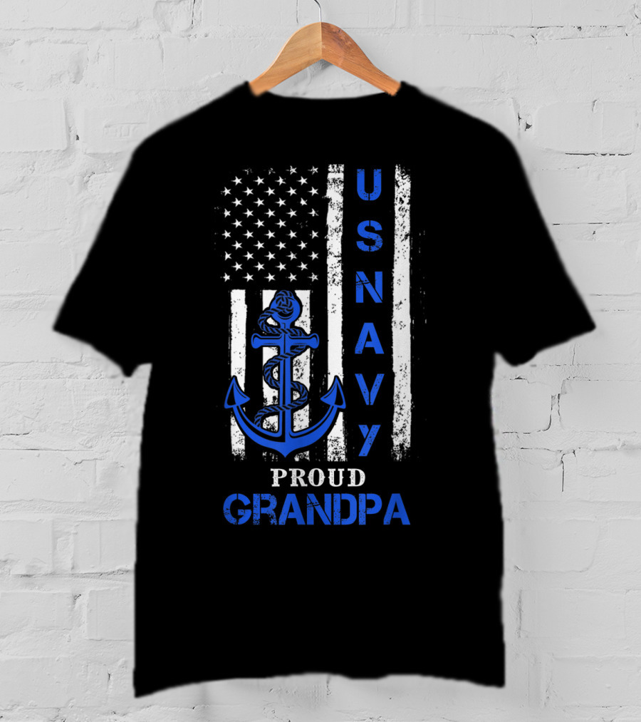US Navy Flag Anchor Proud Grandpa T-Shirt