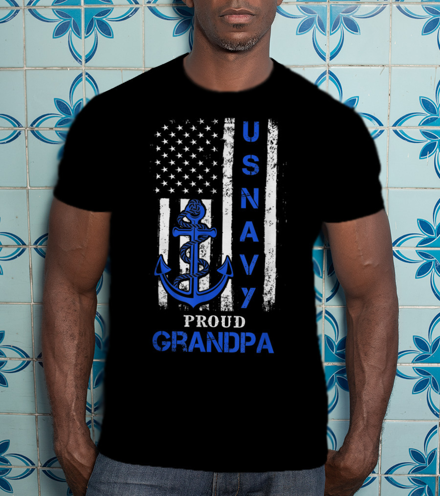 US Navy Flag Anchor Proud Grandpa T-Shirt