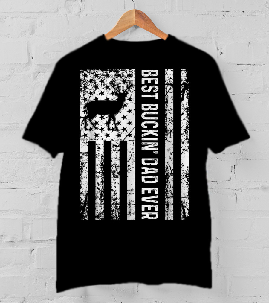 Mens USA Flag Best Buckin' Dad Ever Deer Hunting T-Shirt