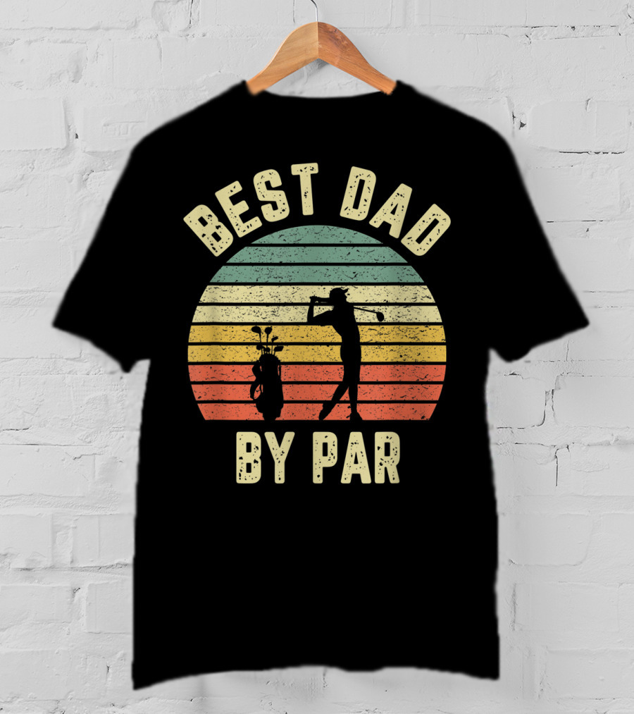 Vintage Mens Best Dad By Par Father's Day Golf Retro Sun T-Shirt
