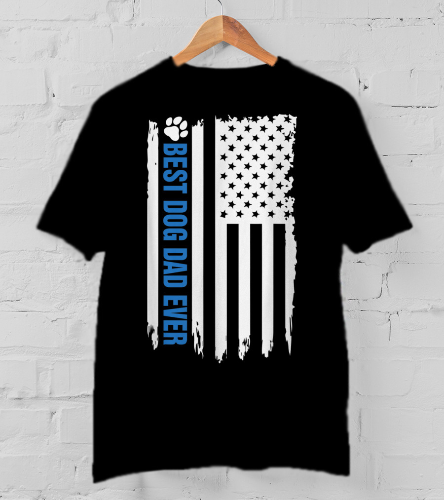 Best Dog Dad Ever Paw Print American Flag T-Shirt
