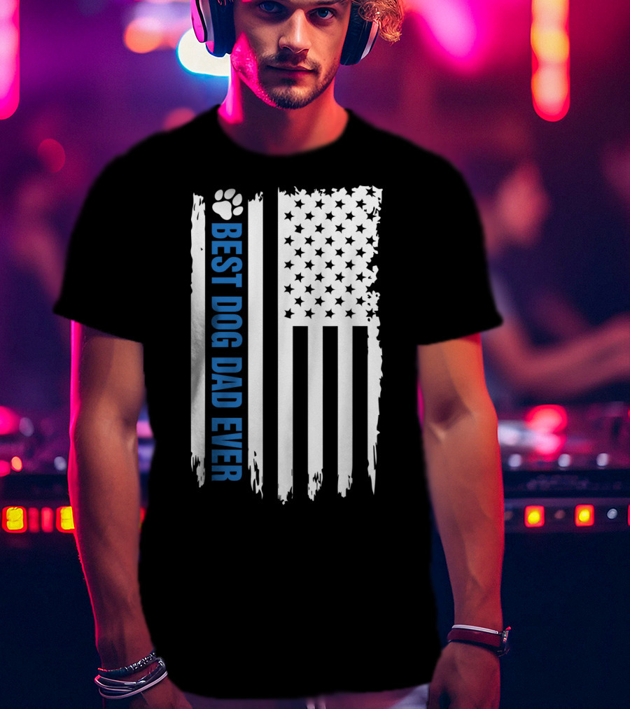 Best Dog Dad Ever Paw Print American Flag T-Shirt