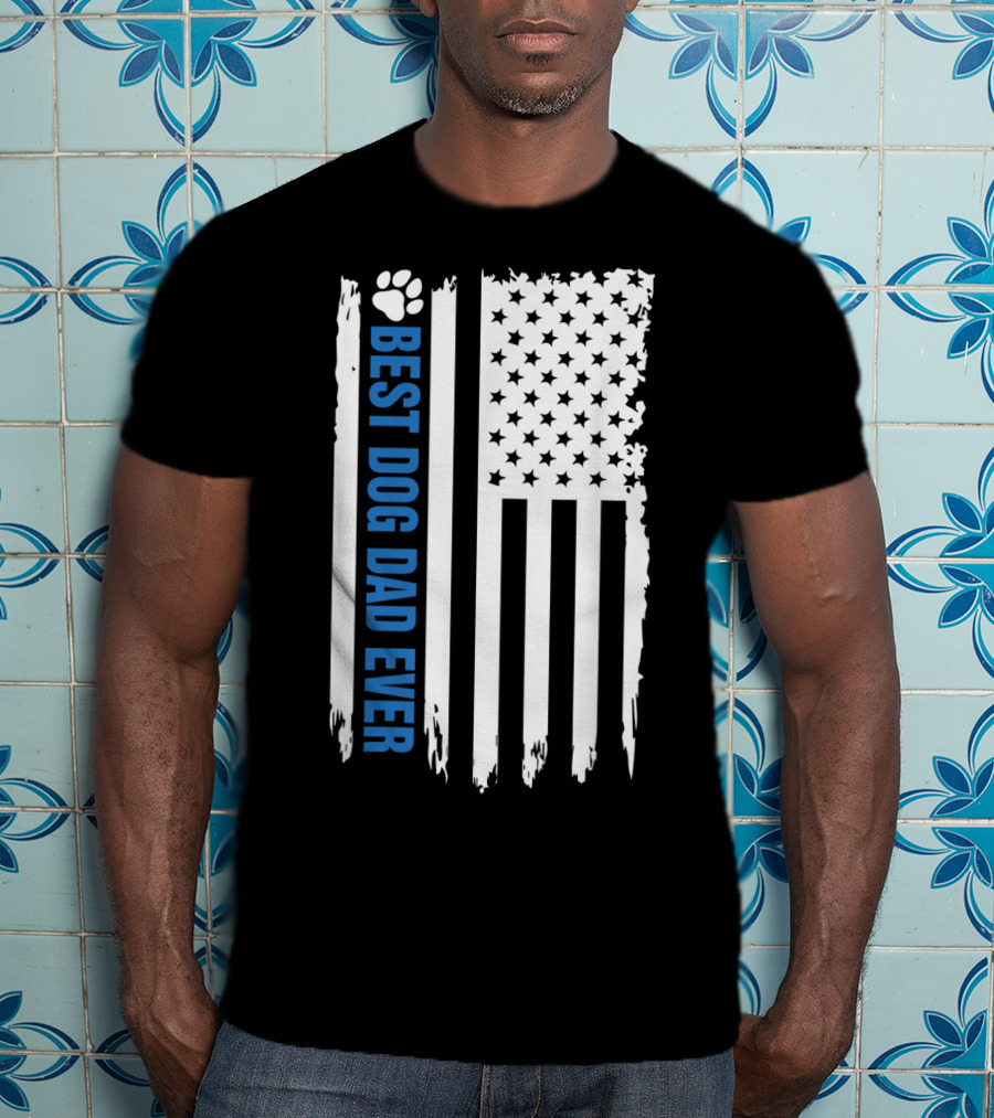 Best Dog Dad Ever Paw Print American Flag T-Shirt