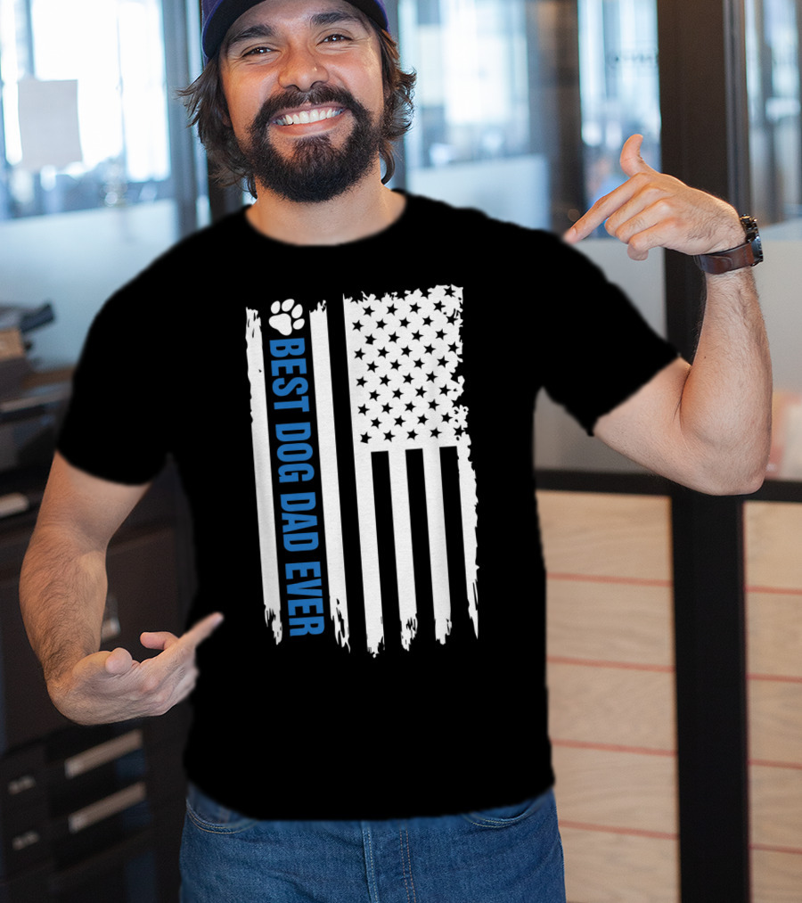 Best Dog Dad Ever Paw Print American Flag T-Shirt