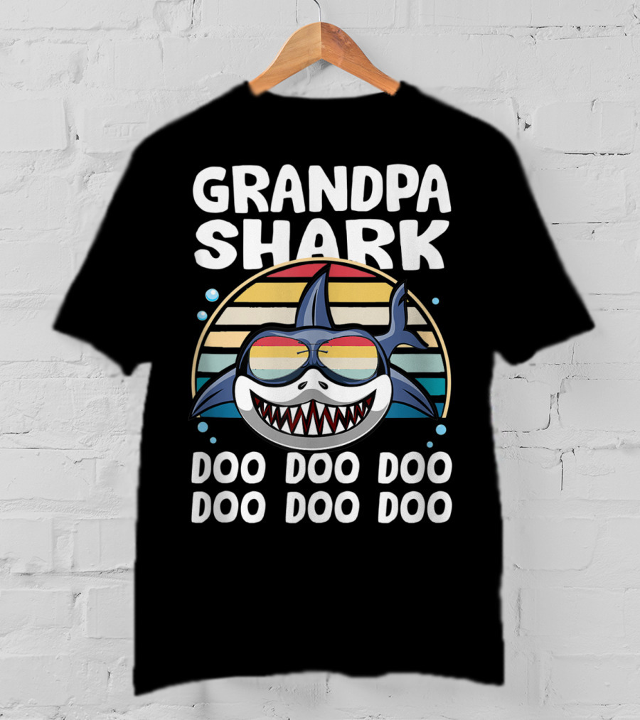 Grandpa Shark Doo Doo Doo Retro Style With Sunglasses T-Shirt