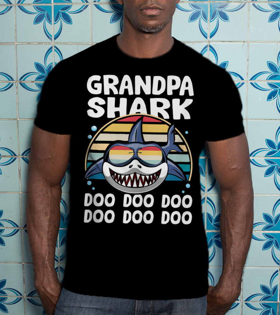 Grandpa Shark Doo Doo Doo Retro Style With Sunglasses T-Shirt